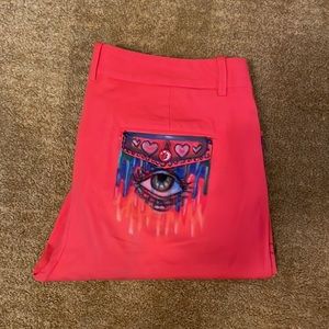 Hand painted straight legged bright coral BCBG Maxmara Slack size 8